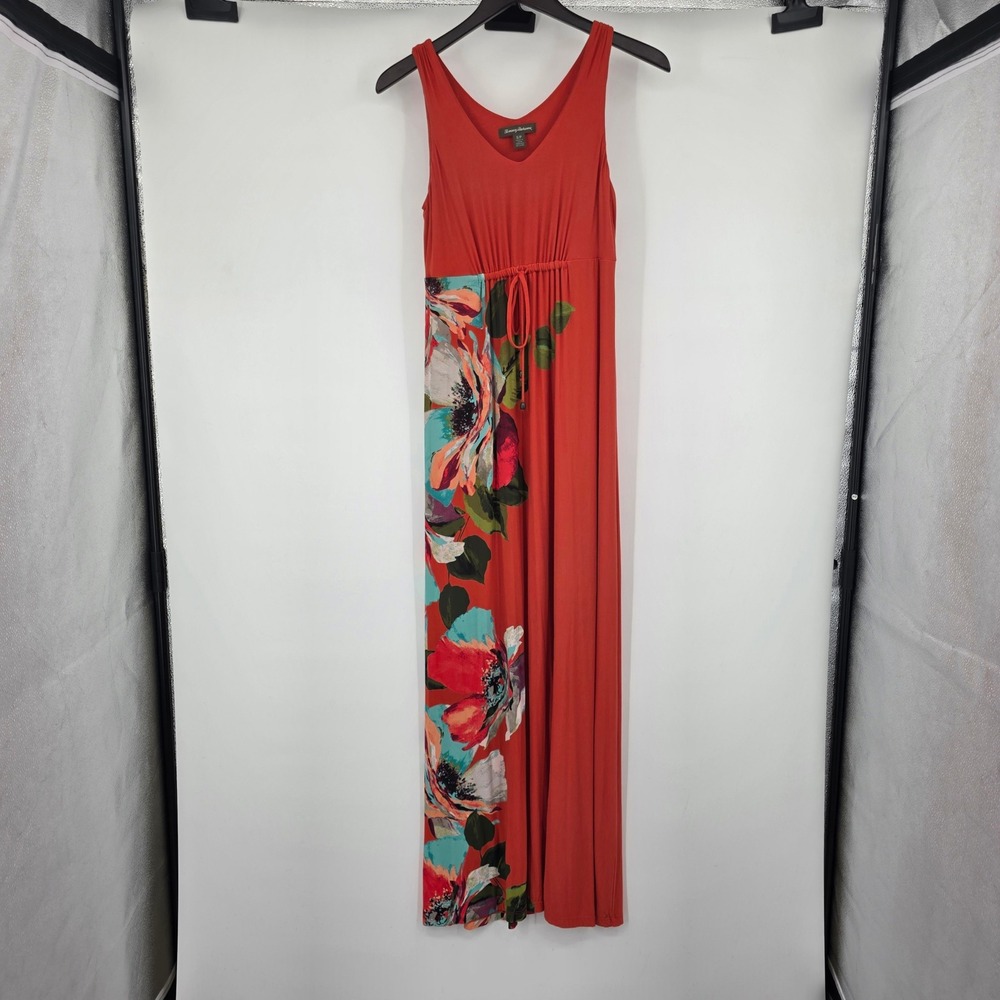 Tommy Bahama Womens Orange Floral Print V-Neck Drawstring Maxi Dress Small